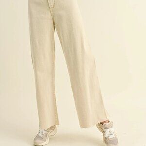 Miou Muse - High Rise Raw Hem Crop Wide Leg Pant - (29" Inseam)